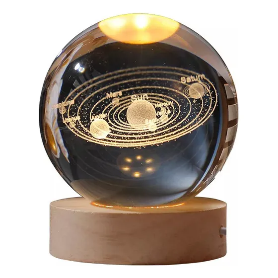 Lampara De Noche Led 3d Galaxia Bola Cristal, Saturno