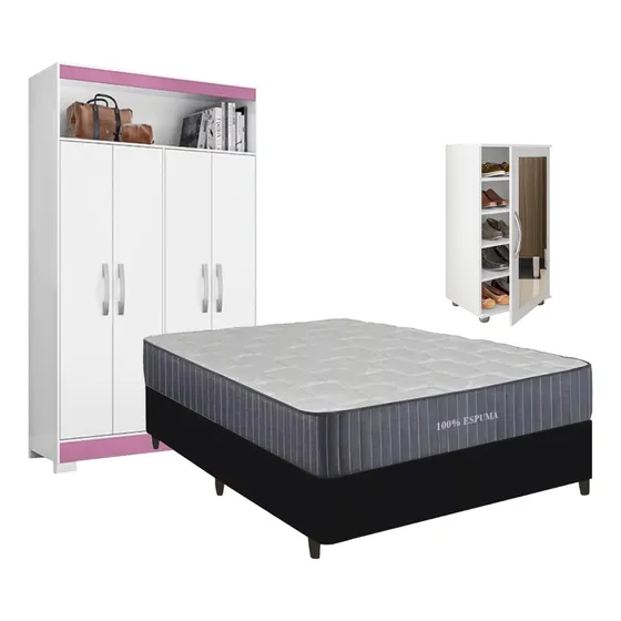 Combo Dormitorio Plaza Y Media Sommier Ropero Zapatera