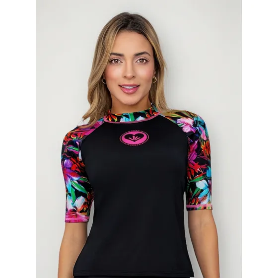 Camiseta De Vestido De Baño Praie 2424aflores Blusa Mangas 