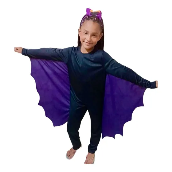 Fantasia Halloweenn Menina Morceguinha Com Asas E Tiara