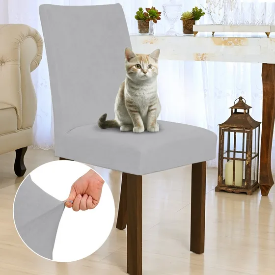 Kit 6 Capa Moderna Para Cadeira De Jantar Em Suede 24h Cor Cinza Claro Desenho Do Tecido Liso