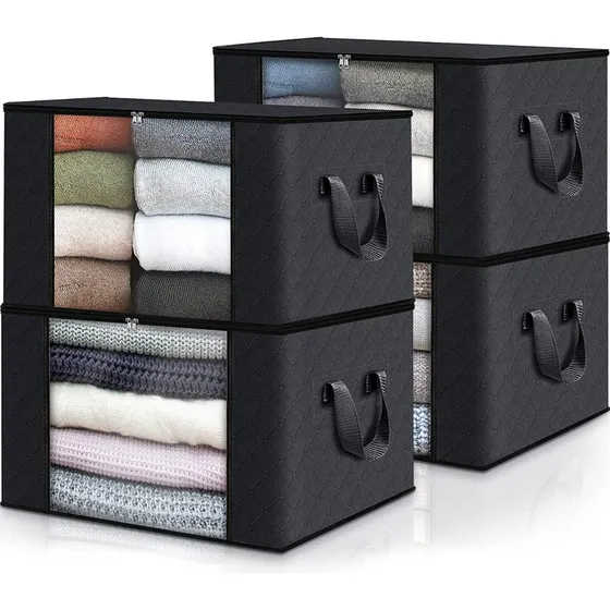 4 Unidades Organizador De Bolsas De Almacenamiento De Ropa Color Negro Lisa
