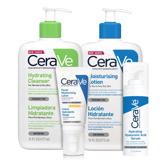 Pack Cerave:gel Limpiador,sérum, Crema Am Spf Y Loción Hidra