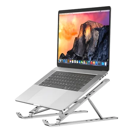 Soporte Alzador Aluminio Notebook y Tablet Base Vertical Qatarshop Portatil Ajustable y Plegable Color Plateado