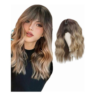 Peluca Balayage Ondulada Con Flequillo 16 Pulgadas Peluca Balayage Ondulada Con Flequillo 16 Pulgadas