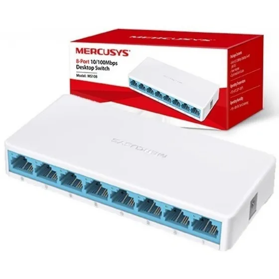Switch Suiche 8 Puertos Mercusys 10/100 Mbps Red Rj45 Pc
