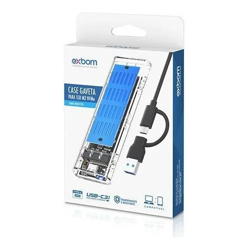 Exbom CGHD-M2VN720 Case Externo Para Ssd M2 Nvme 10 Gbps Type C Usb 3.1 B M Key