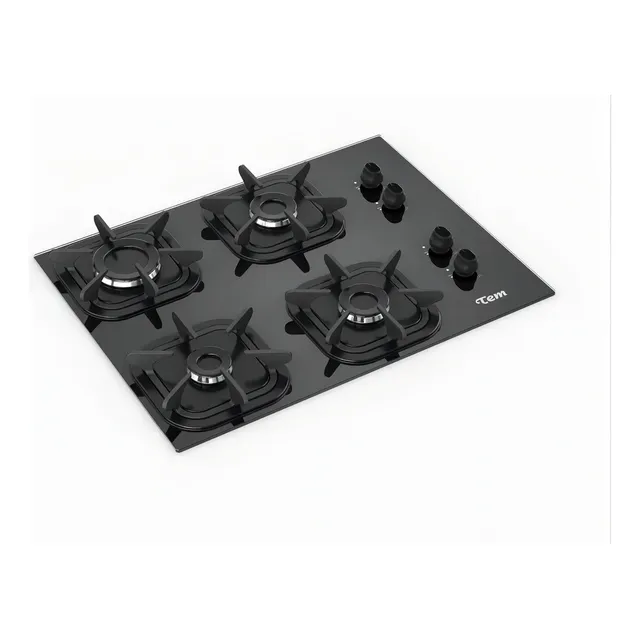 Anafe Tem A Gas 4h Encendido Automático Mesada De Vidrio Color Negro
