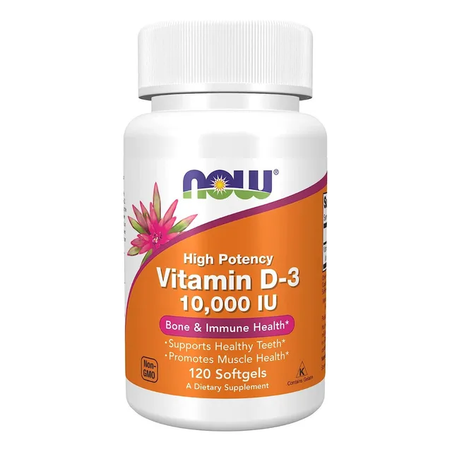 Now Foods Vitamina D3 10000 IU Alta Potencia y Biodisponibilidad 120 Caps Blandas