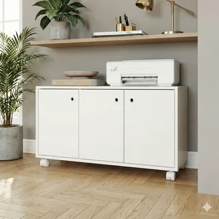 Balcao Escritorio 3 Portas 1 Prateleira Branco - Casaid+ Branco