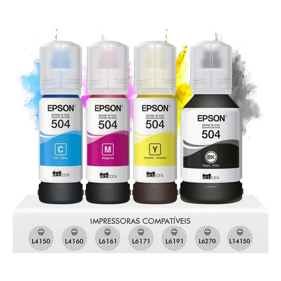 Kit 4 Refil Tinta T504 Epson L4150 L4160 L6161 L6191 L6171 Tinta Colorida