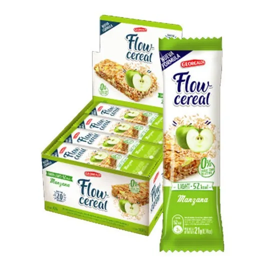 Barras de cereal light Georgalos Flow Cereal sabor manzana en caja de 20 unidades 21gr