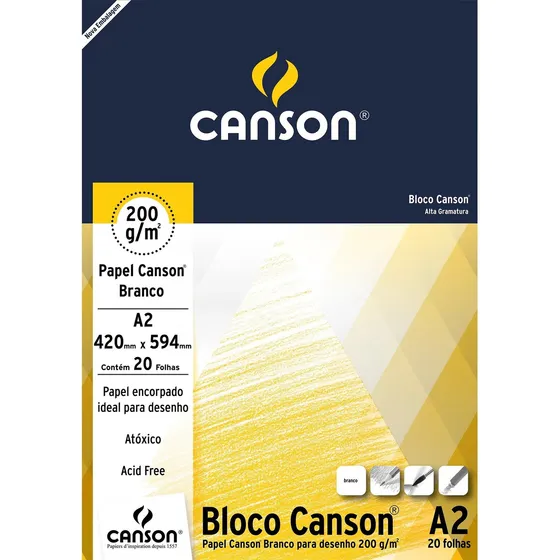 Bloco Canson Desenho Branco 200g/m² A2 420 X 597 Mm Com 20