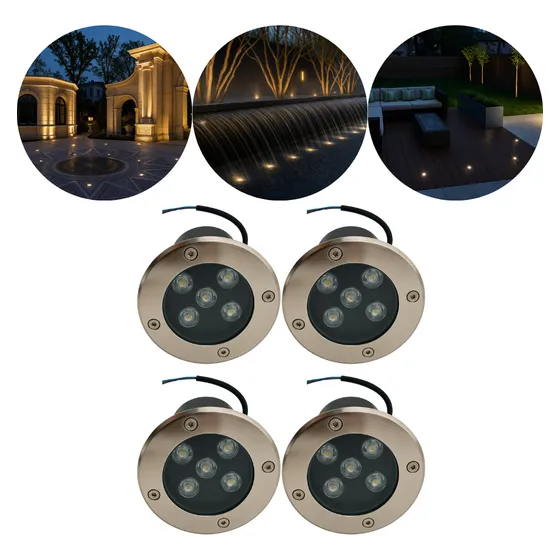 Kit 4 Balizador Spot Led Chão Embutir Jardim 5w Prova Dagua Cúpula Preto Estrutura Branco Quente