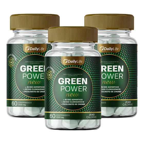 3x Suplemento Ácido Clorogênico Aspártico Green Power 1000mg