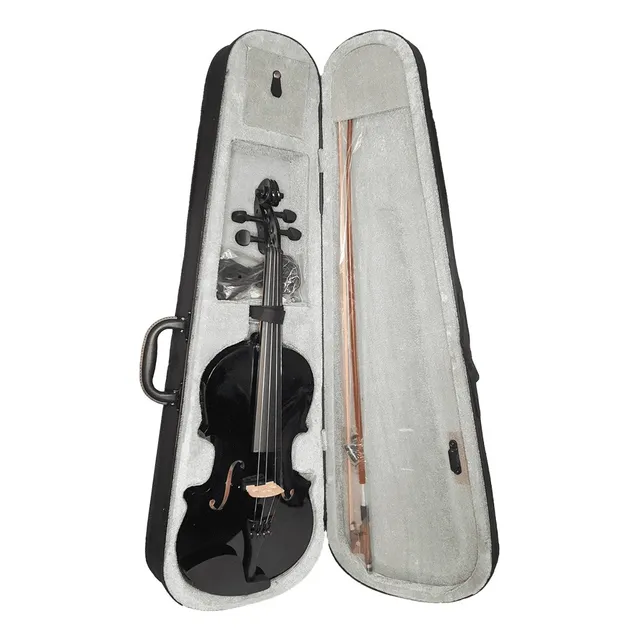 Violín 4/4 Acústico Armoni Color Negro, Cuerpo de Abeto, Diapasón de Madera, Incluye Arco de Palo de Rosa, Brea, Estuche Protector y Accesorios, Ideal para Principiantes, Tono Cálido y Resonante
