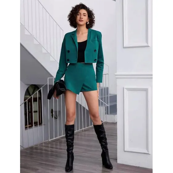 Conjunto De Blazer Y Falda Tipo Short, Marca Shein Talla S/m