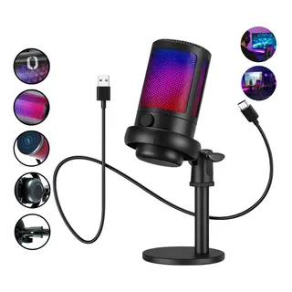 Microfone Gamer Condensador Cardioide Usb Preto