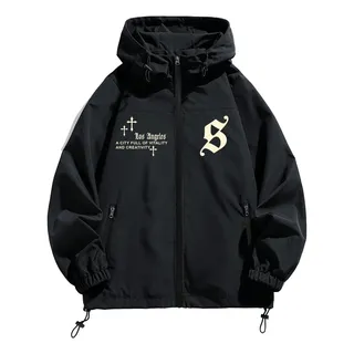 Hombre Chamarra Impermeable Estampado Cremallera Con Capucha