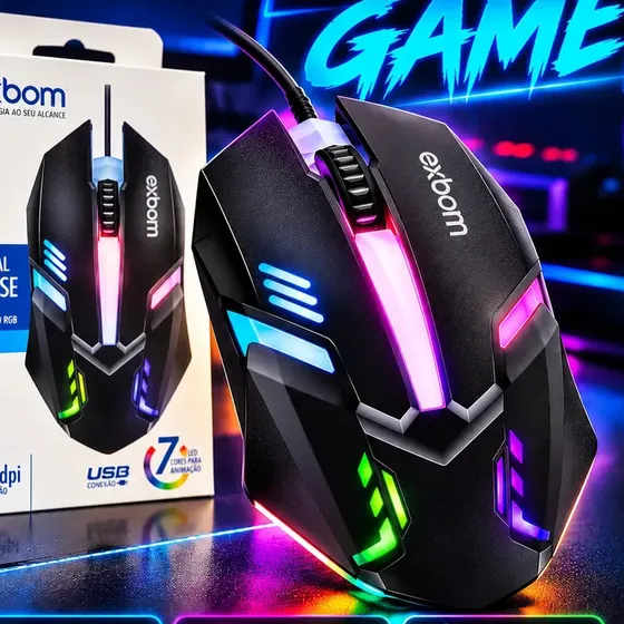 Mouse Gamer Exbom Led RGB 1200dpi