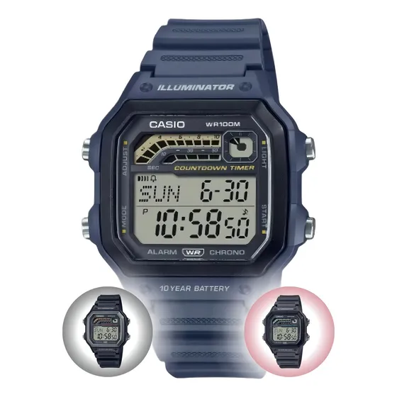 Reloj Casio Standard WS-1600h-2avdf, color de la correa: azul, color del bisel: negro