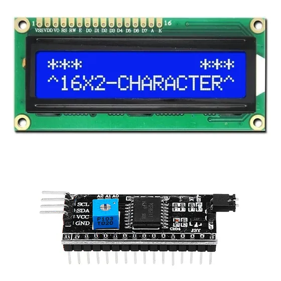 Pantalla LCD 16x2 1602 HD44780 Retroiluminación Azul y Módulo conversor I2C para Arduino
