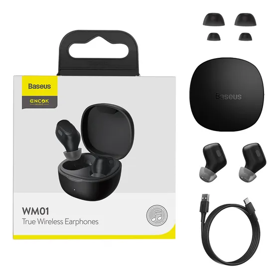 Auriculares Baseus Wm01 Bluetooth Earpods Tws Color Negro