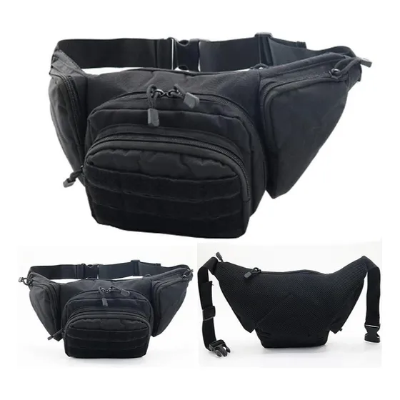 Riñonera Táctica Reforzada Multiples Compartimientos Militar Color Negro Diseño De La Tela Liso