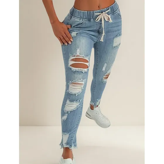Jeans Para Mujeres Rasta De Encaje De Cintura Elástica