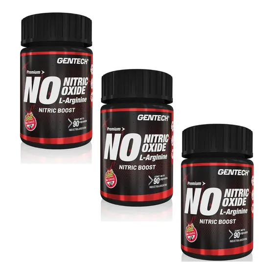 Pack X3 Nitric Oxide 90 Cap Gentech Pre Entreno Sin Sabor