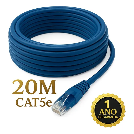 Cabo De Rede 20 Metros 20m Lan Internet Crimpado Rj45 Cat5e Azul Dtimp