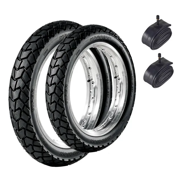 Par 2 Pneus 120/80-18 90/90-21 Maggion Viper + Câmaras De Ar
