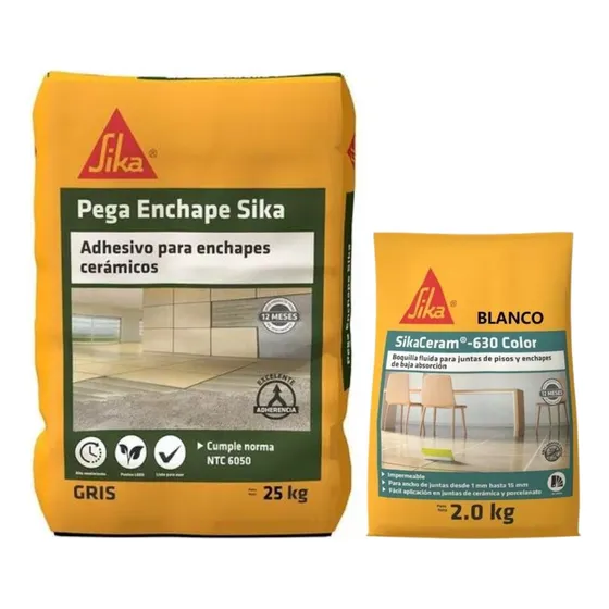 Pegaenchape Sika Gris 25kl + Sikaceram630 Boquilla Blanco 2k