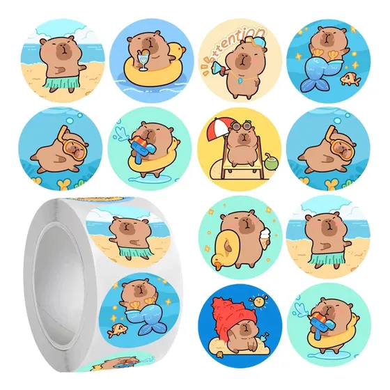 Capybara Stickers Rollo X500 - Calcomanías Adhesivas