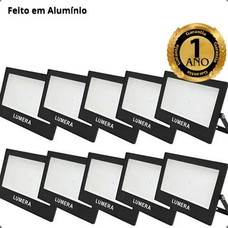 Kit 10 Refletor Led Slim 600w Holofote Luz Branco Frio 127/220v Preto Branco-frio