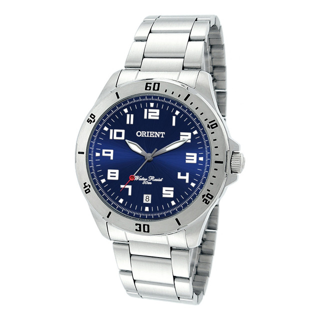 Relógio De Pulso Orient Mbss1155a Com Corria De Aço Inoxidável Cor Prata - Fondo Azul-escu... Relógio De Pulso Orient Mbss1155a Com Corria De Aço Inoxidável Cor Prata - Fondo Azul-escu...