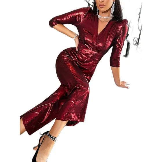 Vestido Dama Braga Jumpsuit Brillante Shein Escarlata S