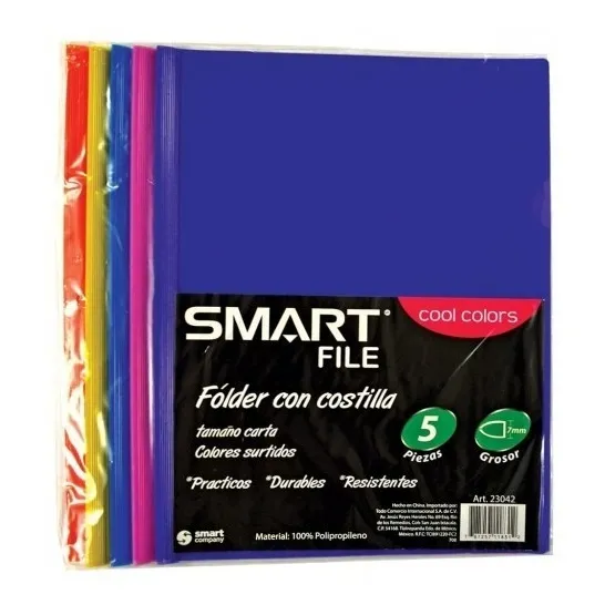 Folder De Plástico T/carta C/costilla Colores C/5 Pz Smart