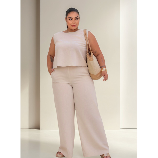 Conjunto Feminino Plus Size Blusa E Calça Linho G1 G2 G3 Conjunto Feminino Plus Size Blusa E Calça Linho G1 G2 G3