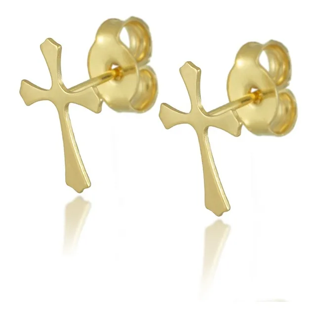 Brinco Ouro 18k Cruz Crucifixo Liso Espelhado P Promoção