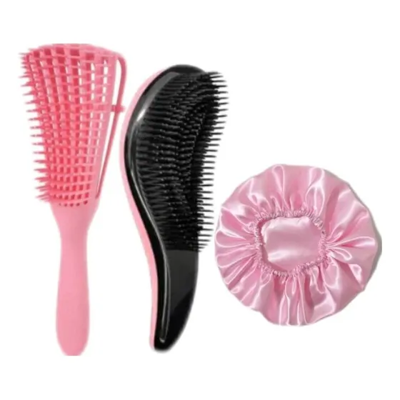 Kit Para Cabelos Touca Cetim + Escova Mágica + Escova Polvo