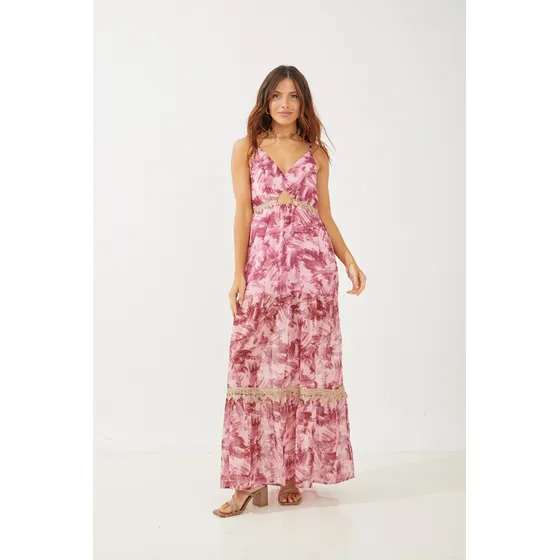 Vestido Largo Gasa Puntilla Rimmel