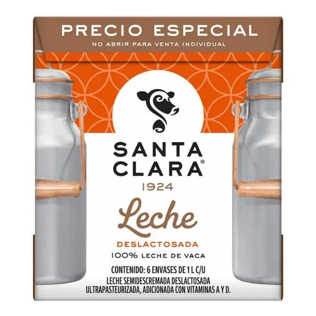 Caja Leche Santa Clara Deslactosada 6 Piezas De 1 Litro C/u
