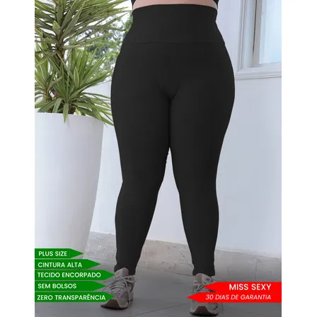 Calça Legging Plus Size Feminina Cós Alto Zero Transparência