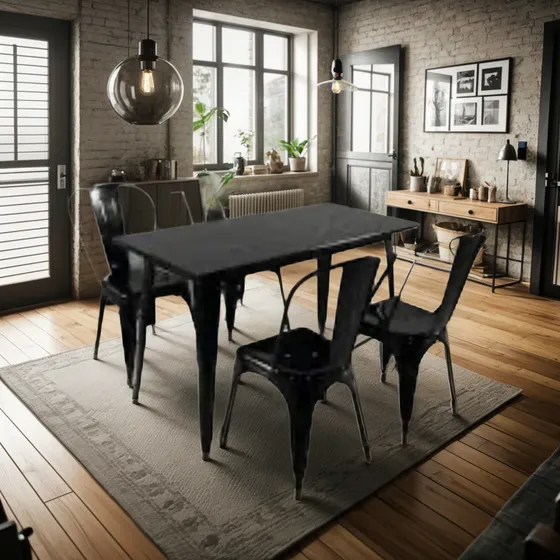 Mesa Tolix Tapa Madera 160*80 + 4 Sillas- Alto Impacto