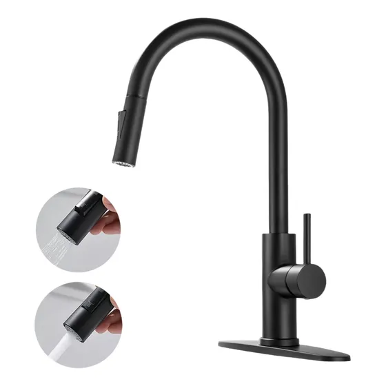 Grifo Monomando De Cocina Extraíble Con Pulsador Negro Y-036