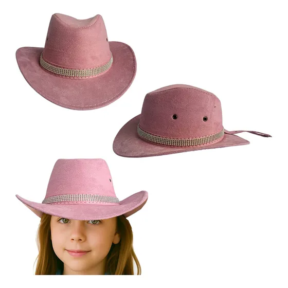 Chapéu Country Infantil Com Strass Boiadeiro Camurça Forrado