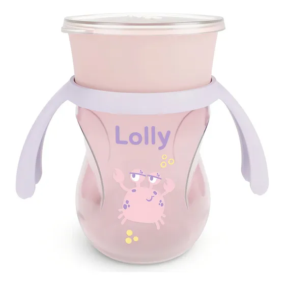 Copo 360 C/ Alça Antivazamento Treinamento Lolly 250 Ml Cor Rosa 360 Com Alça