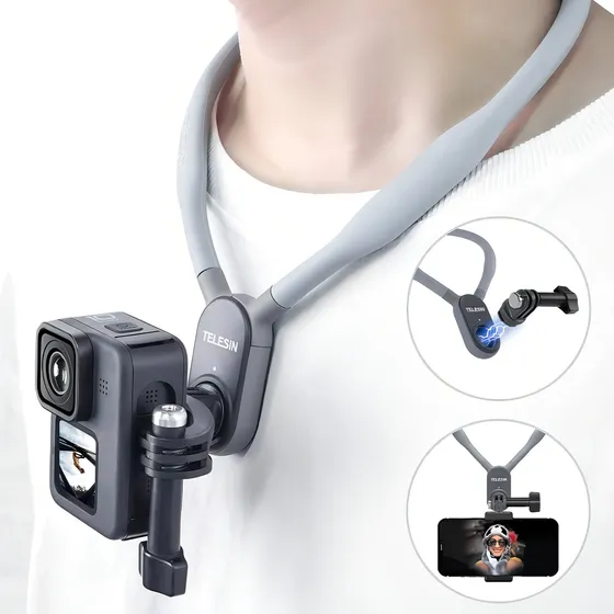 Soporte de cuello de silicona para cámaras de acción Gopro, color gris