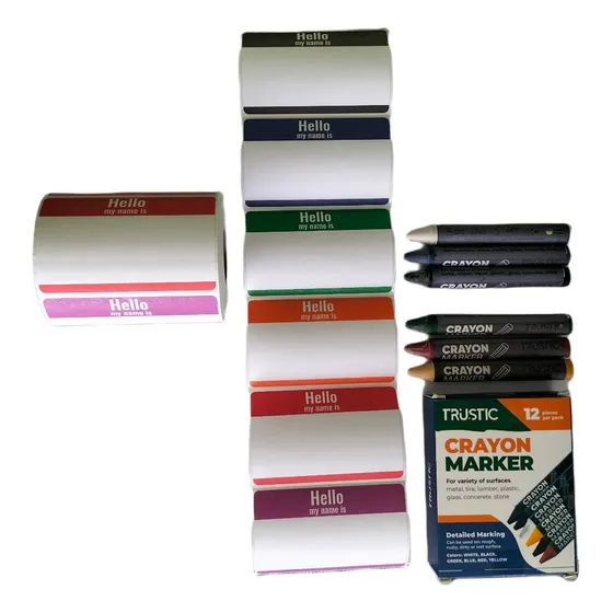 Stickers De Papel Hello My Name Is + 12 Crayones